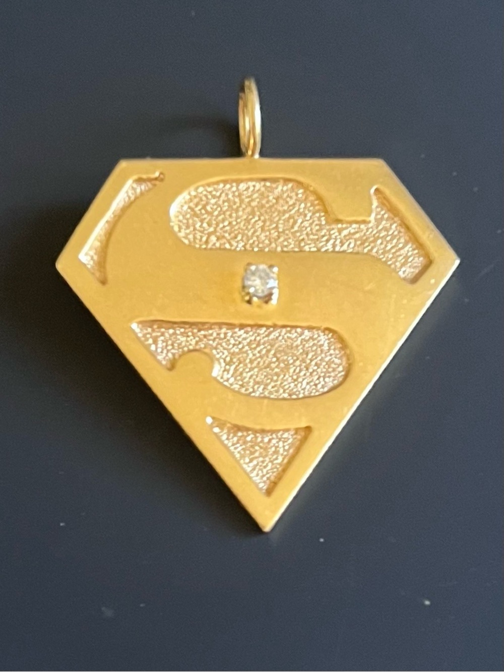 14K Solid Yellow Gold Superman Shield Pendant 7.41 G Genuine Diamond 32mm x 38mm